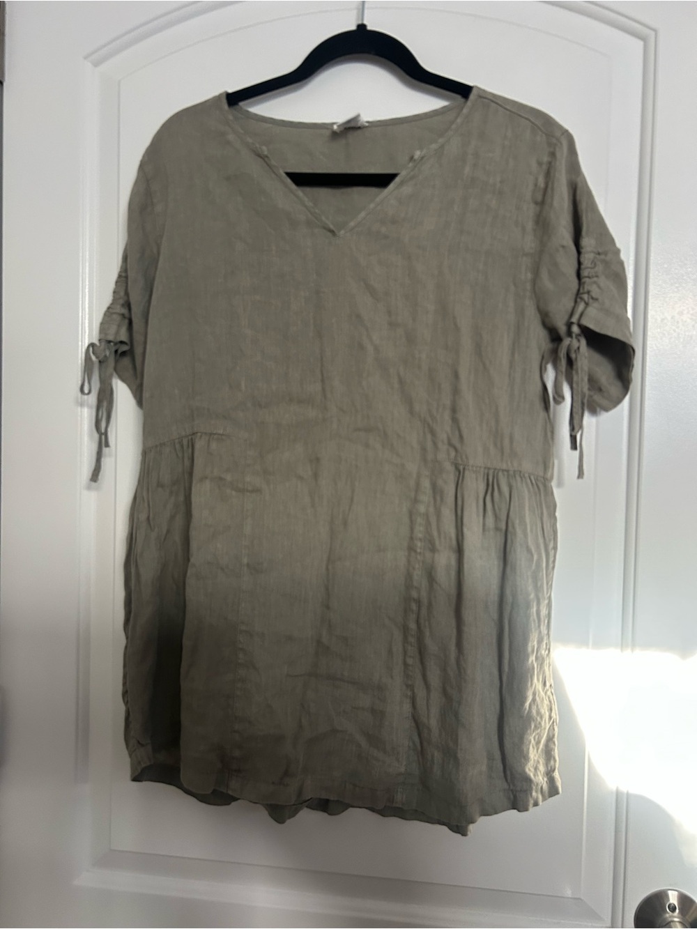 Sigrid Olsen 100% Linen Olive Tunic Size S Coastal Chic Boho Beach Laggenlook